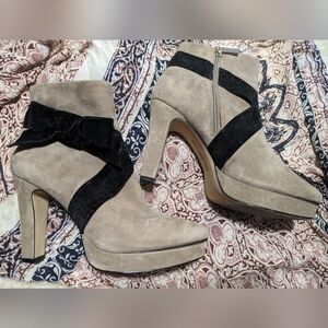 Karl Lagerfeld Paris Malia Bow Suede Heel Booties